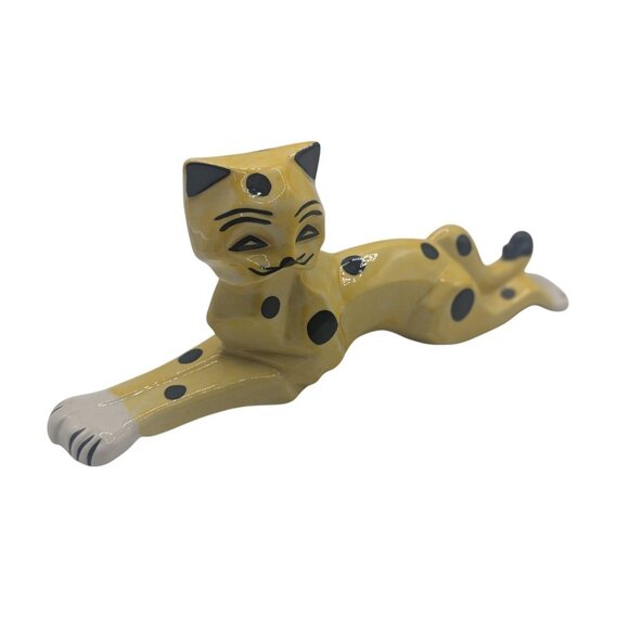 Vtg Handmade Ceramic Yellow & Black Spotted Cat Figurine By Lorna Bailey 12" - Picture 2 of 12